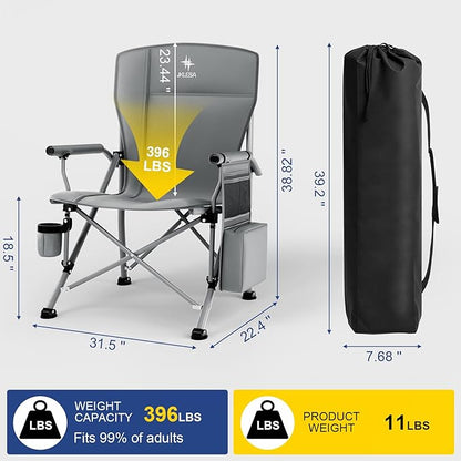 XL Heavy Duty Camping Chair 396lb Capacity (525lb MAX) - Waterproof 1680D Oxford - Oversized 2" Thick Padded Seat with Cup Holder & Cooler - Portable for Camping, Beach, Tailgating Solid Slate