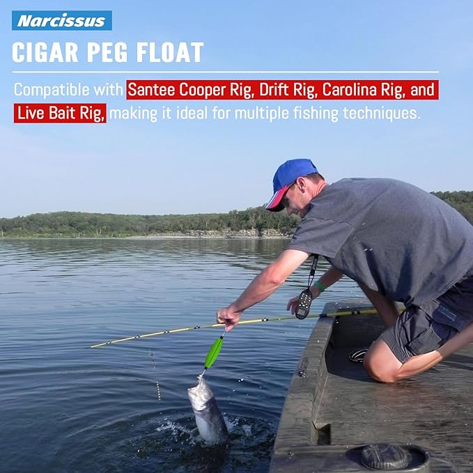 Narcissus Fishing Slotted Peg Float – Slip Bobbers for Fishing, Catfishing Tackle, Fishing Bobbers for Bass, Santee Rig, Easy Line Insertion, No Threading