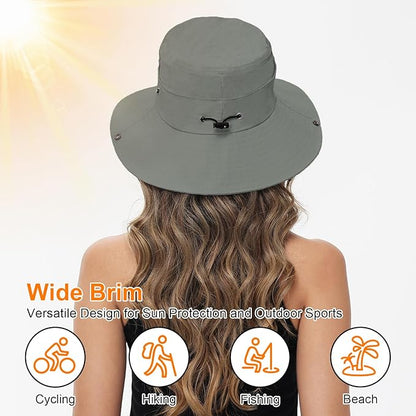 Sun Hats for Women Bucket Hat UV Protection Fishing Hat Wide Brim Safari Hats 2 in 1 Zip-Off Sun Visor Hats UPF 50+