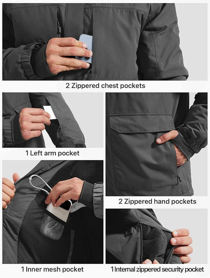 FREE SOLDIER Men's Waterproof Ski Jacket Fleece Lined Warm Winter Snow Coat with Hood Fully Taped Seams