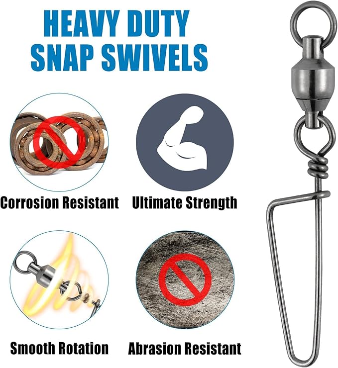 Dr.Fish Fishing Snap Swivels Ball Bearing Swivels Fishing Tackle Saltwater & Freshwater Coast-Lock Lure Snap Clips Terminal Tackle Line Leader Connector Accessories