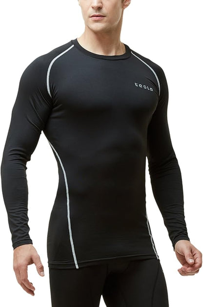 TSLA Men's Thermal Long Sleeve Compression Shirts, Athletic Base Layer Top, Winter Gear Running T-Shirt