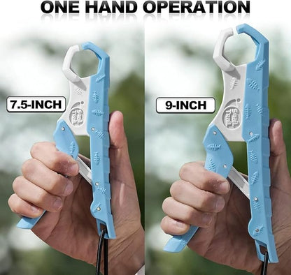 SNAIL TRAIL 7.5''/9'' Floating Fish Gripper, Fishing Grabber, Catfish Mouth Pliers, Caught Bass Holder, Digital Scale Hook Clamp, Saltwater Lip Grip Tool with Lanyard, Gifts for Men