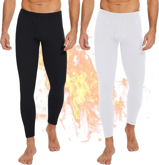 2 Pack Thermal Underwear for Men Pants Long Johns Bottoms Base Layer Cold Weather Fleece Lined Leggings