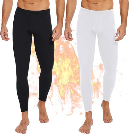 2 Pack Thermal Underwear for Men Pants Long Johns Bottoms Base Layer Cold Weather Fleece Lined Leggings