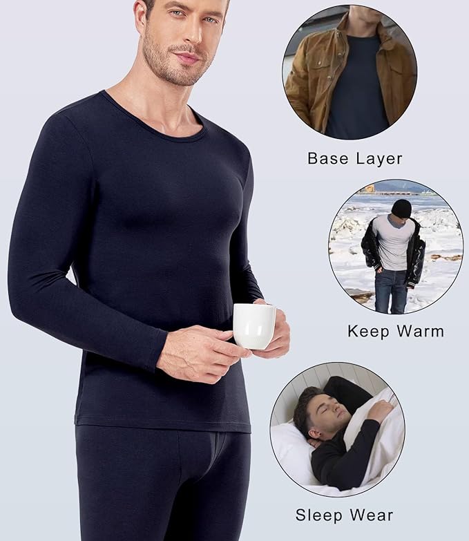 wirarpa Men's Cotton Long Johns Thermal Underwear Set Base Layer Lightweight Long Sleeve Top and Bottom