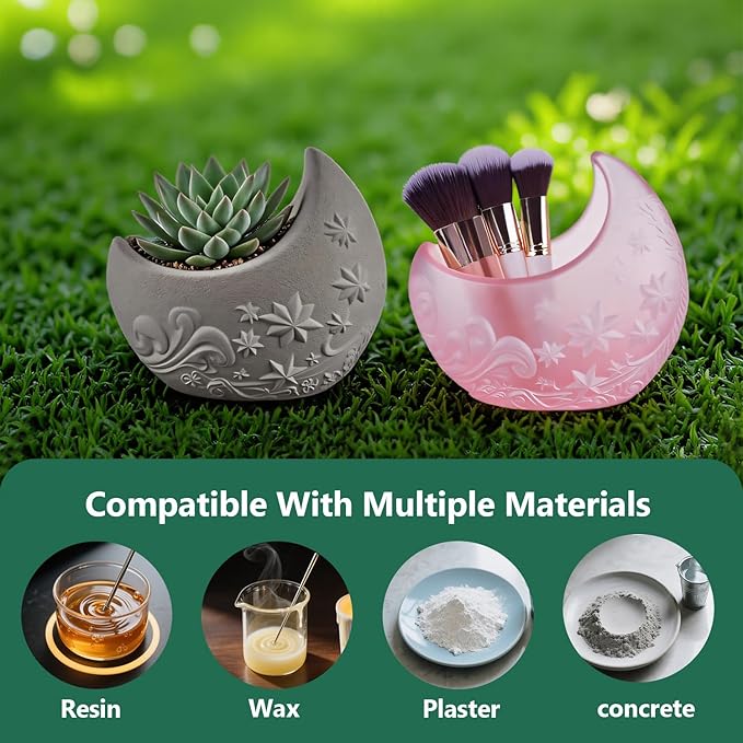 Exquisite Moon Resin Molds, Reusable Crescent Moon Design Silicone Molds for Epoxy Resin, Concrete, Plaster – DIY Craft Supplies for Home Decor, Cosmetic Organizers, and Plant Pots