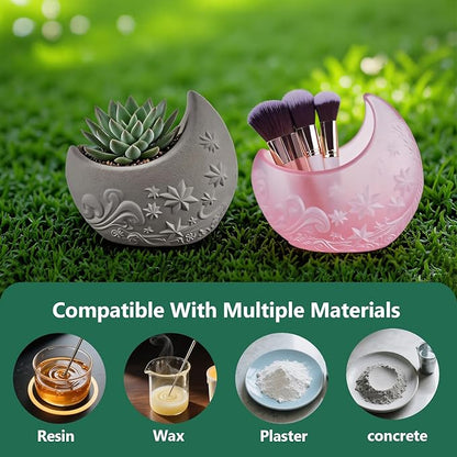 Exquisite Moon Resin Molds, Reusable Crescent Moon Design Silicone Molds for Epoxy Resin, Concrete, Plaster – DIY Craft Supplies for Home Decor, Cosmetic Organizers, and Plant Pots