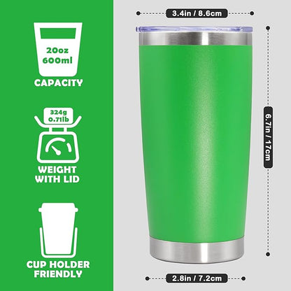 20oz Tumbler Stainless Steel Tumbler Cup with Lid Vacuum Insulated Double Wall Travel Mug, Durable Powder Coated Travel Coffee Tumbler Mug for Hot & Cold Drinks, Green,1 Pack