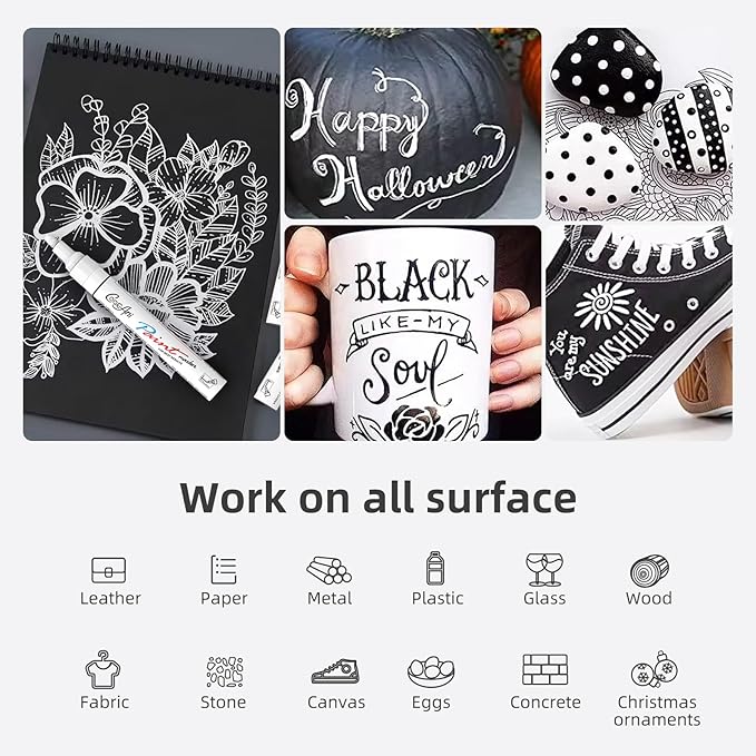 White Paint Pens Paint Markers, 2 Pack Oil Based Permanent Markers With 2-3mm Medium Point Tip For Rock Painting, Wood, Plastic, Metal, Canvas, Mugs Art Supplier (White,2 Pack)