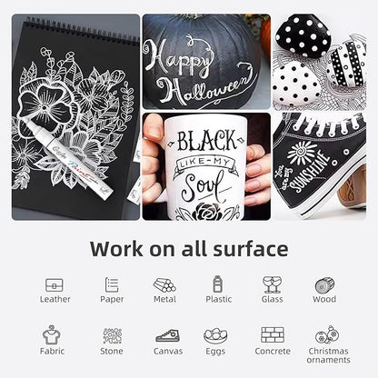 White Paint Pens Paint Markers, 2 Pack Oil Based Permanent Markers With 2-3mm Medium Point Tip For Rock Painting, Wood, Plastic, Metal, Canvas, Mugs Art Supplier (White,2 Pack)