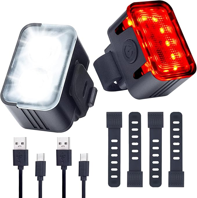 Powerful Rechargeable Bike Light Set - Smart Multi-Modes Ultra Bright Bicycle Front and Rear Lights with Spot & Flood Beams, Waterproof Headlight Taillight Set for Mountain, Road, Kids & City Bicycles