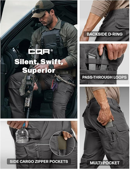 CQR Men's Flex Stretch Tactical Pants, Water Resistant Ripstop Cargo Pants, Lightweight EDC Outdoor Work Hiking Pants