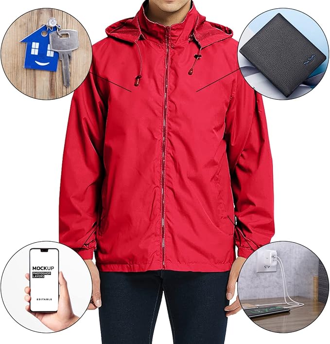 Mens Lightweight Windbreaker Jacket Waterproof Rain Jacket with Hood Soft Shell Jacket