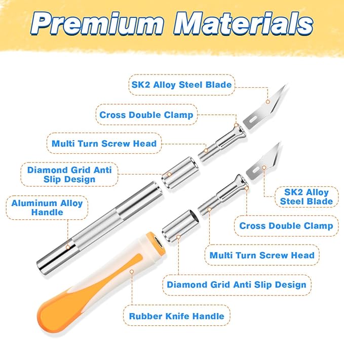 17-Piece Exacto Knife Set, 3 Pcs Craft Knife with 13 Pcs SK5 Steel Blades and Blue Cutting Mat 5.9in×8.6in,Precision Art Knife for Carving, Modeling,DIY,Scrapbook,Pumpkin Carving Tools