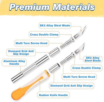 17-Piece Exacto Knife Set, 3 Pcs Craft Knife with 13 Pcs SK5 Steel Blades and Blue Cutting Mat 5.9in×8.6in,Precision Art Knife for Carving, Modeling,DIY,Scrapbook,Pumpkin Carving Tools