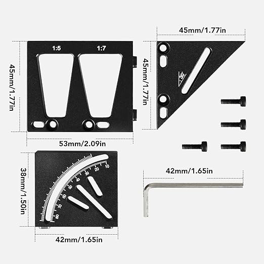 Tyenaza 3D Woodworking Square Aluminum Alloy Multi Angle Measuring Ruler 45 90 Degree Carpenter Square Protractor Black