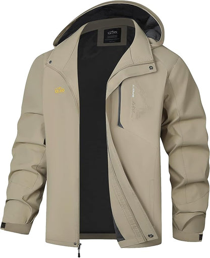 TEZO Mens Rain Jacket Waterproof with Hooded Hiking Coat Lightweight Windbreaker