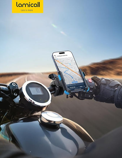 Lamicall Motorcycle Bike Phone Mount - [1s Quick Release] Bike Cell Phone Holder Clip, Bicycle Scooter Handlebar Clamp, for iPhone 17 16 15 14 Pro Max, Galaxy S25 S24 Ultra, 4.7-7" Phones, Blue