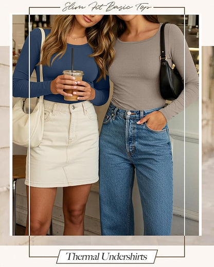 Neer 3 Pack Women's Thermal Shirts Long Sleeve Crew Neck Fleece Lined Undershirts Slim Fit Basic Tops Winter Base Layer