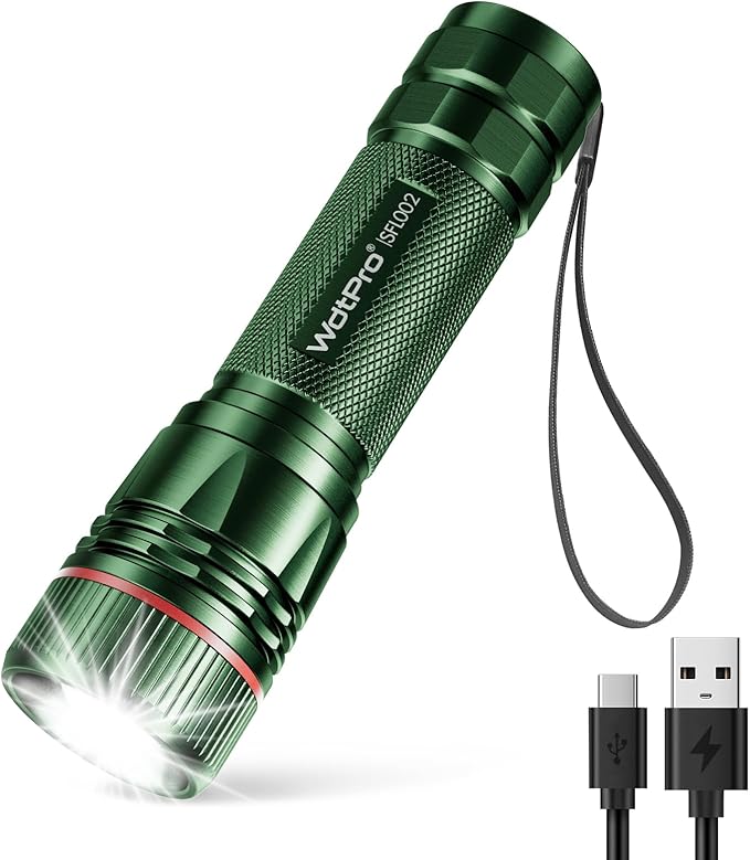 WdtPro Rechargeable Flashlights High Lumens, 1 Pack 10H Long Lasting Super Bright EDC Flashlights, LED Mini Tactical Flash Lights for Camping Emergency, Drop & Water Resistant Green(Battery Included)