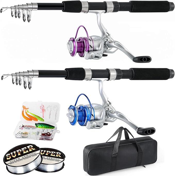 Fishing Pole Combo, 6.9ft 2Pcs Telescopic Rods Set, Collapsible Fishing Rods, 2PCS Spinning Reel Set with Carrier Bag Freshwater Fishing Rod and Reel Combos Kits