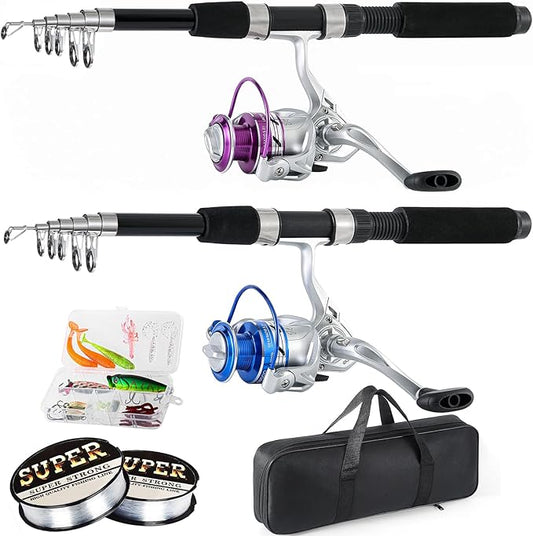 Fishing Pole Combo, 6.9ft 2Pcs Telescopic Rods Set, Collapsible Fishing Rods, 2PCS Spinning Reel Set with Carrier Bag Freshwater Fishing Rod and Reel Combos Kits