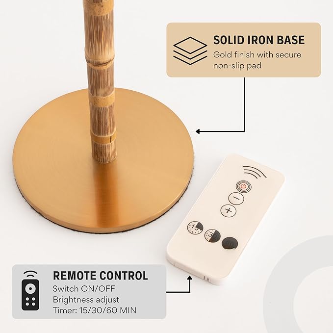 Bamboo Cordless LED Table Lamp – Rechargeable 24-Hour Battery, Dimmable Warm Light, 15" Portable Wireless Lamp with Remote for Indoor/Outdoor Use, Home, Patio, Restaurant – Natural Rattan