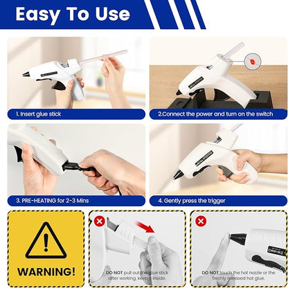 Hot Glue Gun Kit with 10 Glue Sticks-Hot Melt Gun, High Temp for School Crafts DIY Arts and Quick Home Repairs Includes Base,Includes Base,（White）