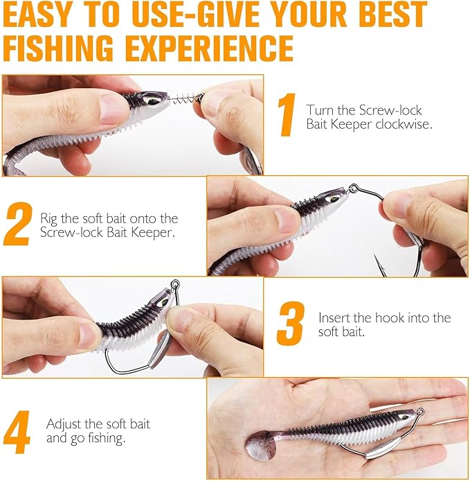 Dovesun 12PCS/25PCS Weighted Swimbait Hooks Weighted Fishing Hooks for Saltwater Freshwater EWG Worm Weedless Hooks for Bass Fishing 3/0 4/0 5/0