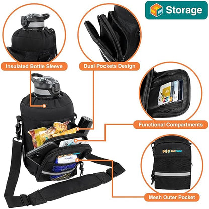 SUN CUBE Water Bottle Carrier with Strap, Insulated Water Bottle Carrier Bag with Phone Pocket Pouch, Sleeve Sling Purse Crossbody Bottle Holder for Walking, Sports, Hiking Accessories 40/64 oz