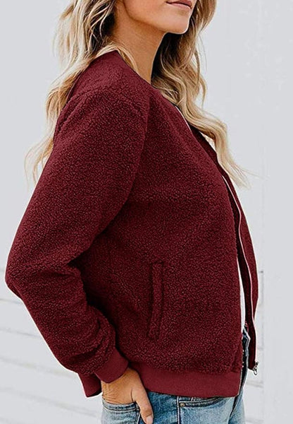 MIROL Women's Fall Trendy Fleece Jacket Faux Sherpa Fuzzy Casual Long Sleeve Zip Up Loose Fit Bomber Winter Coat