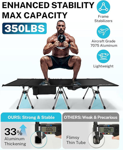 Gonex 31.5" Extra Wide Camping Cot with Leg Extenders 2 in 1 Portable Folding Cot for Adults Height Adjustable Supports 350lbs Sleeping Bed for Backpacking Travel Beach Home (Black)