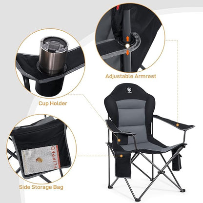 EVER ADVANCED Heated Camping Chair, Lawn Chairs Heated Chair Outdoor Sports with 3 Heat Levels, Heated Folding Chair Camping Chairs for Adults, Supports 400lbs, Battery Not Included