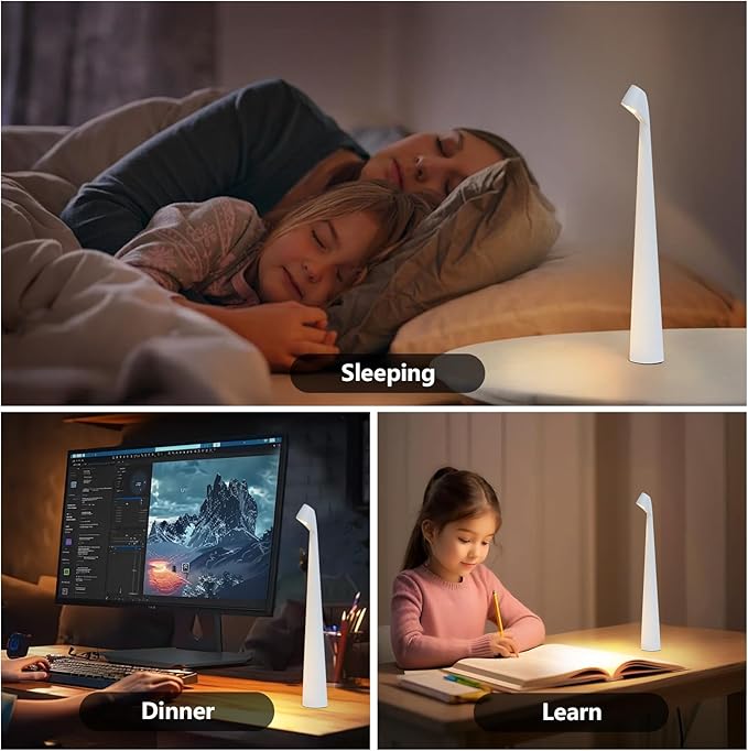 Portable LED Table Lamp 3-Levels Brightness, Rechargeable Battery Up to 48 Hours Usage, Night Light for Kids Nursery, Nightstand Lamp, Bedside Lamp.LED Desk Lamps Outdoor Portable Touch Lamps.(White)