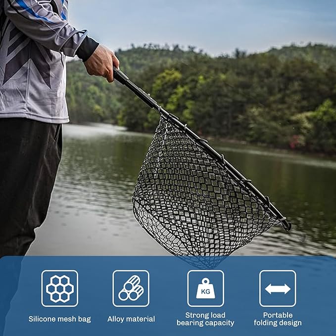 STONESTAR Fishing Net with Handle, Foldable Extendable Fish Net Aluminum Alloy Landing Net, Lightweight Strong Telescoping Handle Fishing Gear 20LBS Max Load, Fish-Friendly for Catch and Kayak
