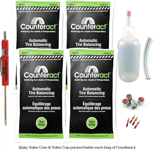 Counteract DIYK-16 Do It Yourself Tire/Wheel Balancing Beads Kit - Off -Road, Medium/Heavy Duty Truck Tires, (4) 16oz DIY Bead Bags, (4) Valve Caps and Cores, (1) Core Remover, Injector Bottle