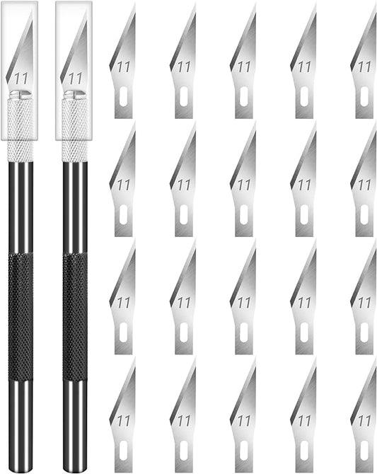 DIYSELF 2 Pack Exacto Knife Set for Crafting, Art & Leather - Precision Knife with 20 Blades #11 (Black)
