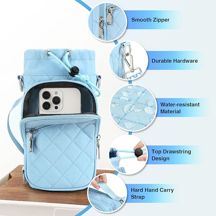 Water Bottle Carrier Bag with Strap, Water Bottle Holder Crossbody Bags for Women Men for Walking, Hiking,Cycling