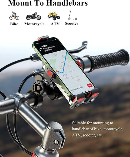 BRCOVAN Anti-Theft Aluminum Alloy Motorcycle Phone Mount with Vibration Dampener & Secure Lock, Adjustable Motorcycle Handlebar Cellphone Holder for Bike Bicycle Scooter ATV, Fit 4.7-7.2'' Smartphone