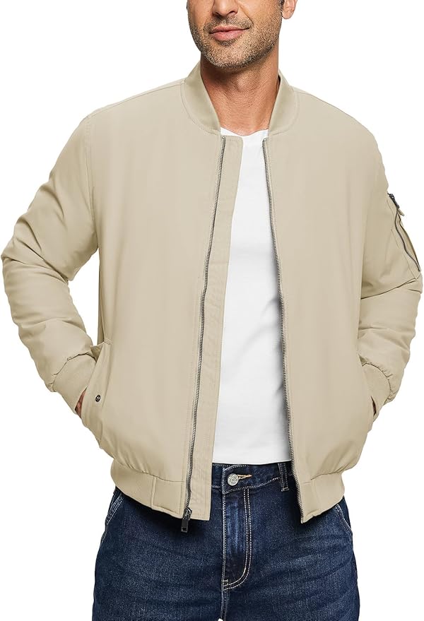 TBMPOY Men's Fall Jacket Winter Windbreaker Bomber Zip Up Padded Softshell Warm Windproof Casual Coat