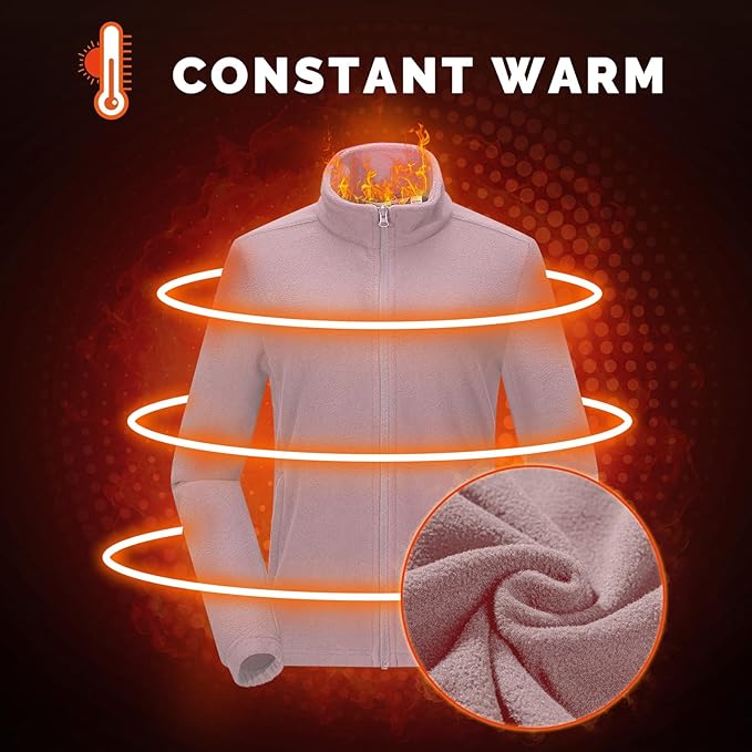 33,000ft Women's Zip Up Fleece Jacket, Long Sleeve Warm Soft Polar Lightweight Coat with Pockets for Winter