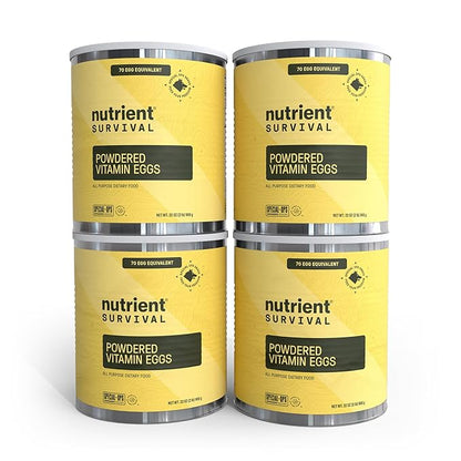4 Cans, 70 Egg Equivalent per can - Nutrient Survival Vitamin Powdered Eggs Freeze Dried Prepper Supplies & Emergency Food Supply, 33 Essential Nutrients, Gluten Free, Shelf Stable Up to 25 Years