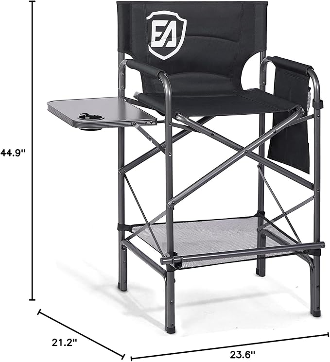 EVER ADVANCED 30.7" Seat Height Directors Chair for Makeup Artist with Side Table Easy Get in Out for Elderly Tall Camping Chair Supports 350lbs Black