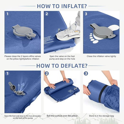 Memory Sleeping Pad, 3.1" Ultra-Thick Foam Sleeping Mats for Camping, Easy Inflate&Deflate,9.5 R-Value Insulated Camping Mattress Pad with Pillow, for Car Travel Tent