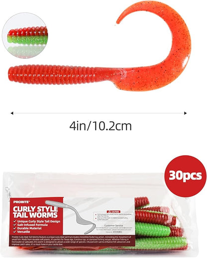 Curly Style Tail Worms Fishing Lures – Realistic Wavy Tail Soft Bait Grub Swimbaits for Saltwater & Freshwater Fishing, Available in 4 Inch & 6 Inch, Perfect for Bass, Trout, Crappie, & More
