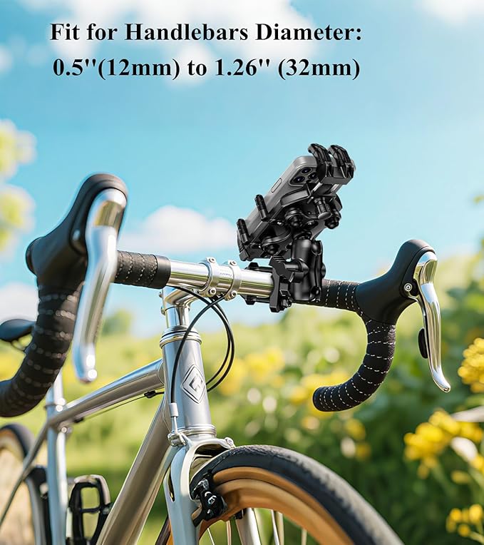 BRCOVAN Motorcycle Phone Mount Holder with Vibration Dampener & High-Speed Secure Lock, Adjustable Handlebar Cellphone Clamp for Bike Bicycle Scooter ATV, Fit 5.4-7.2'' Smartphone, Big Phone Friendly