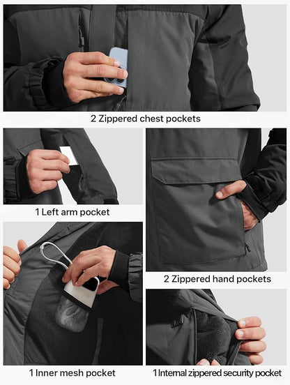 FREE SOLDIER Men's Waterproof Ski Jacket Fleece Lined Warm Winter Snow Coat with Hood Fully Taped Seams