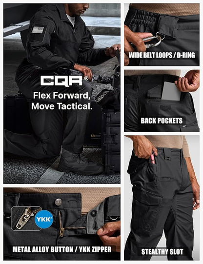 CQR Men's Flex Stretch Tactical Pants, Water Resistant Ripstop Cargo Pants, Lightweight EDC Outdoor Work Hiking Pants