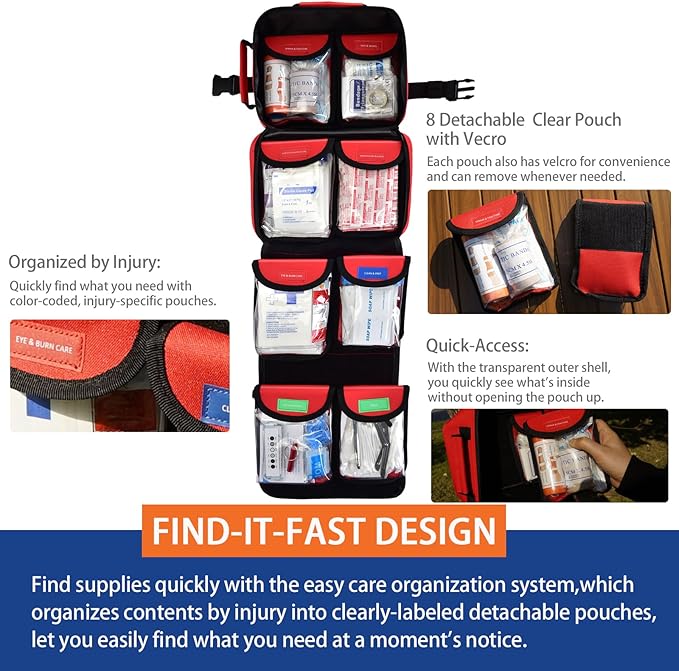 Premium 418-Piece First Aid Kits for Home, Car, Boat, Hiking & Outdoor Emergencies, Tear-Resistant Survival Kits for Business, Vehicle & School, All-in-One Waterproof Emergency Urgent Care Kit